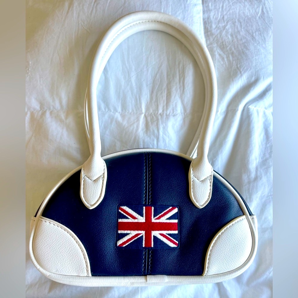 Brandy Melville Navy and White Union Jack Accent Shoulder Bag